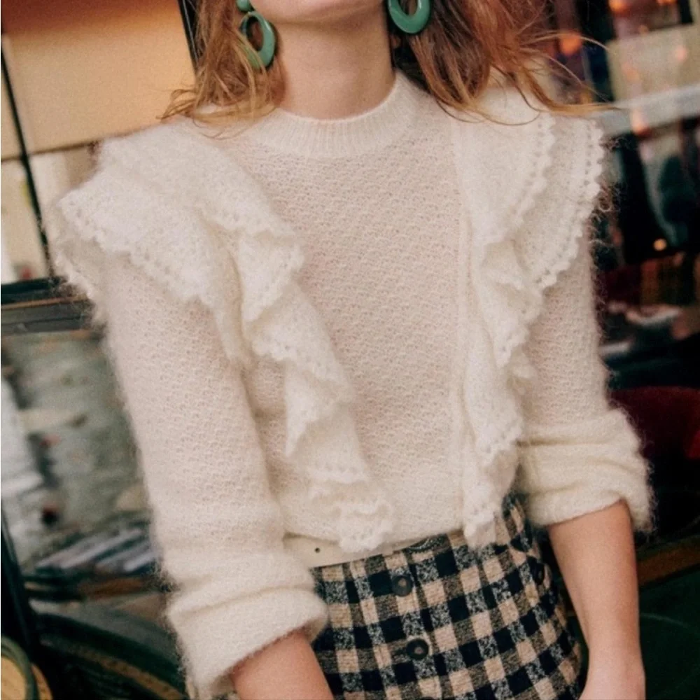 SÉZANE Elsa Mohair Sweater Ecru size M- lightly worn - Picture 2 of 10